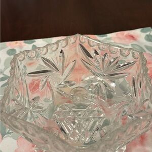 Vintage Cut Glass Decorative Bowl with Star Floral Cuts